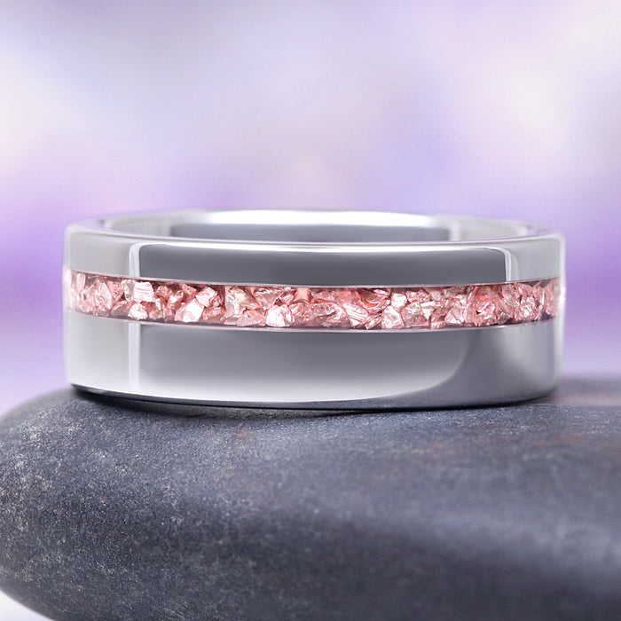 Vintage Morganite Couples Ring Set by Aquamarise featuring a polished band with a textured rose gold-colored inlay, part of Matching Couples' Rings and Morganite Jewelry collections.