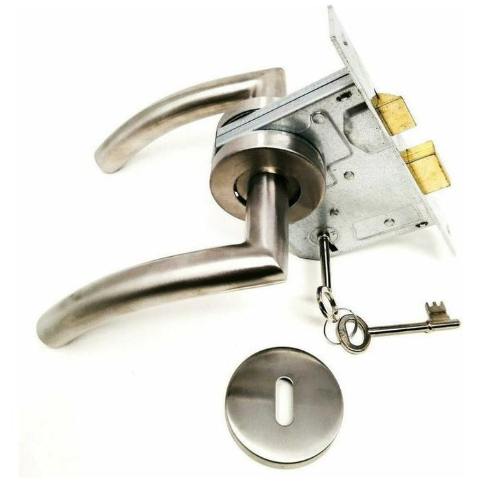 Curved Stainless Steel Door Handle with SABS Approved Two Lever Lock door handle on rose