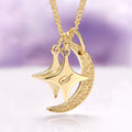 Custom Initial Necklace with Moon and Stars in 14K Yellow Gold Vermeil by Aquamarise featuring a textured crescent moon and two star-shaped pendants engraved with initials, part of the Meaningful Jewelry Gifts and Symbolic Jewelry collections.