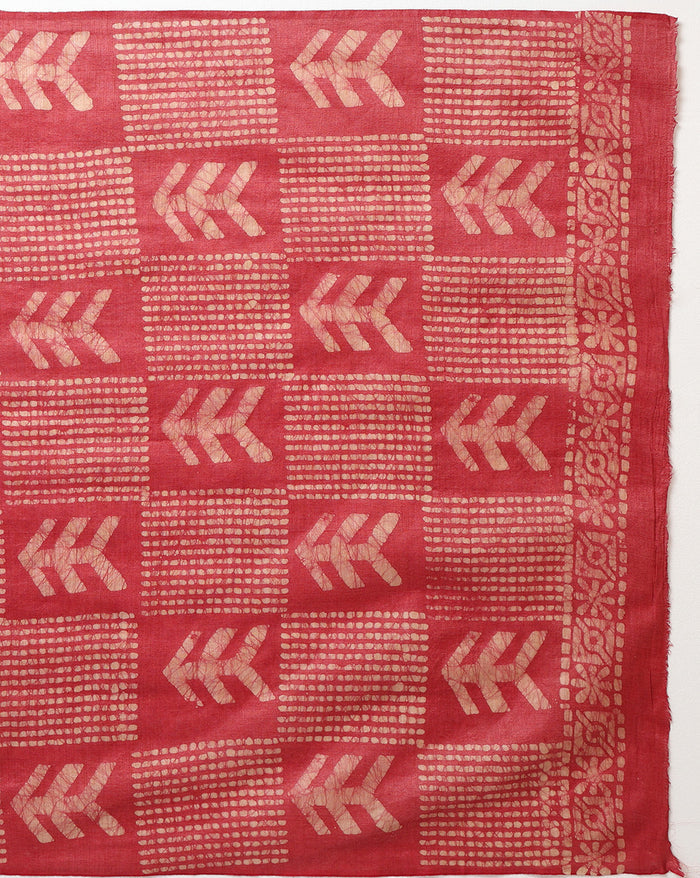 Dazzling Khadi Cotton Wax Batik Hand Dyed Red Suit (T+B+D)
