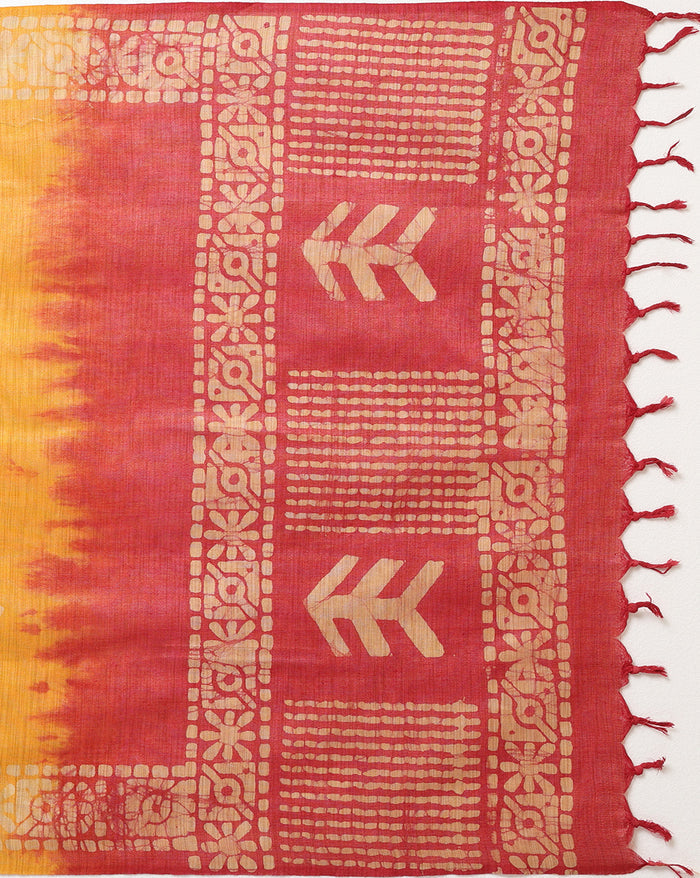 Dazzling Khadi Cotton Wax Batik Hand Dyed Red Suit (T+B+D)