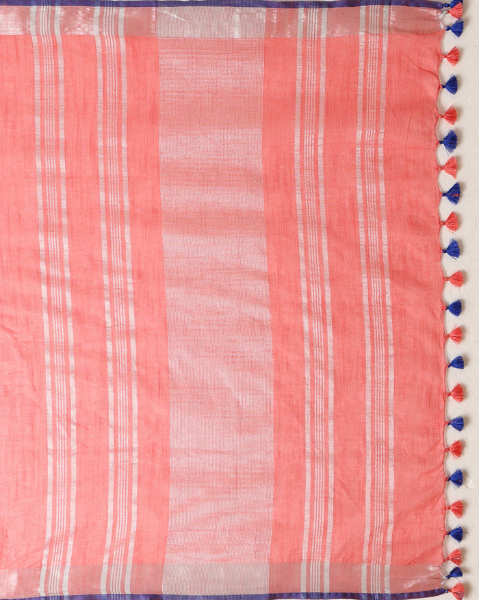 Delicate Slub Linen Hand Dyed Charm Pink Saree