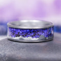 Dreamscape Wedding Band - 8MM Tungsten Carbide (Mountain Range) by Aquamarise, featuring a polished tungsten carbide band with a vibrant purple and black mountain range inlay, part of Men's Wedding Bands and Inlay Wedding Bands collections.