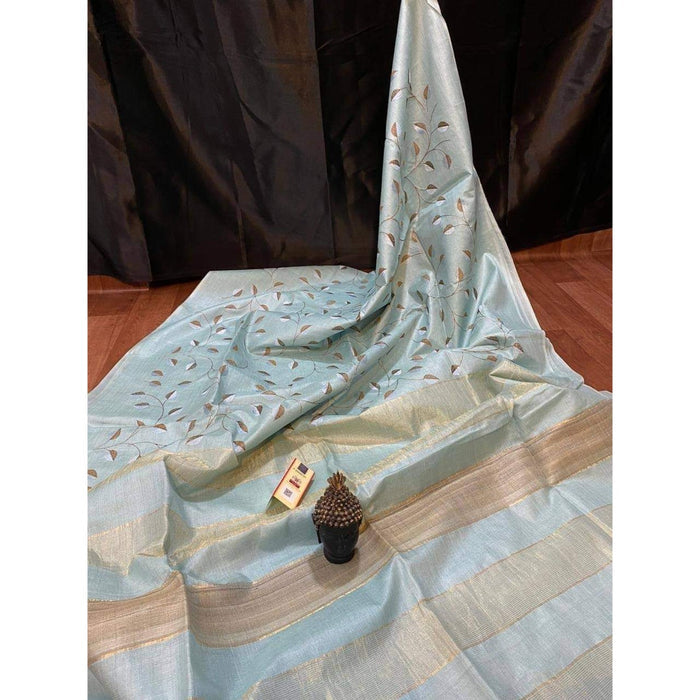 Eri Silk Saree White Digital Embroidered â€“ Indiehaat