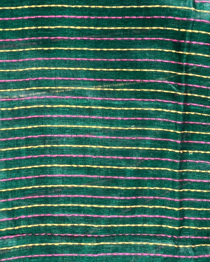 Dreamy Pure Linen Kantha Work Saree Spectra Green