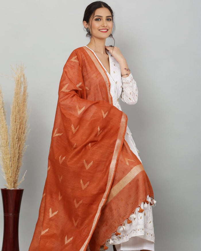 Indiehaat | Pure Cotton Brown Ikkat Dupatta