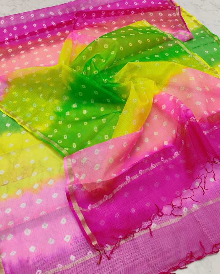 Indiehaat | Kota Silk Bandhej Dupatta Multicolor