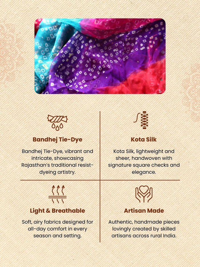 Dye & Drape Pure Silk Kota Sheer Multicolor Dupatta