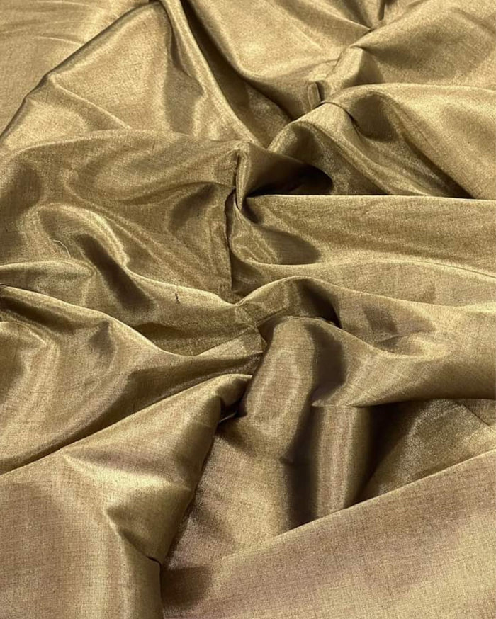 Maheshwari Tissue Silk Saree Light Beige Color with running blouse - IndieHaat