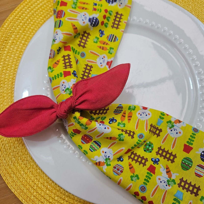 Charlo's Easter Yellow Cotton Cloth Napkins Easter Bunny Delight Joyful 15 x15-1