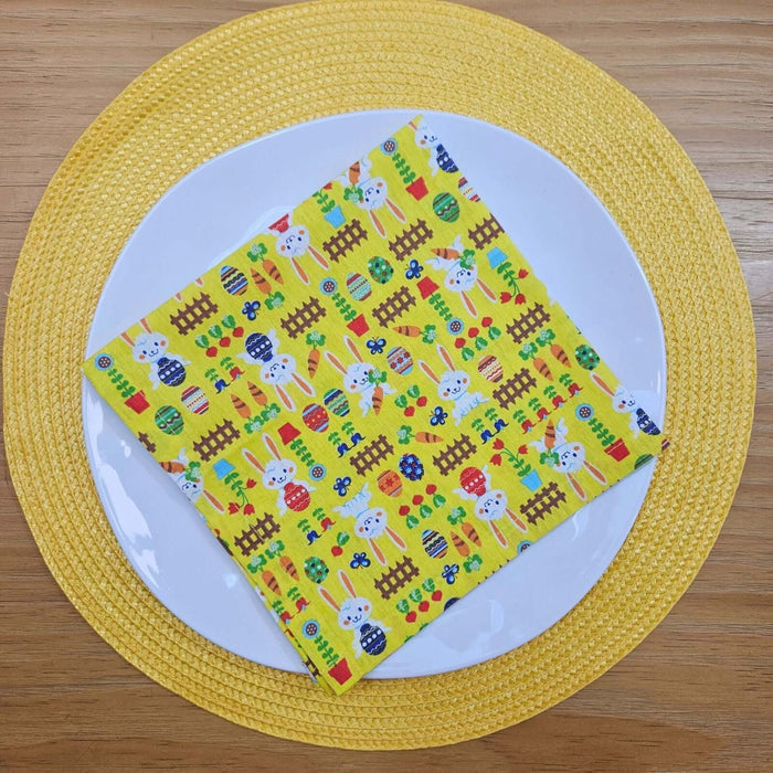 Charlo's Easter Yellow Cotton Cloth Napkins Easter Bunny Delight Joyful 15 x15-2