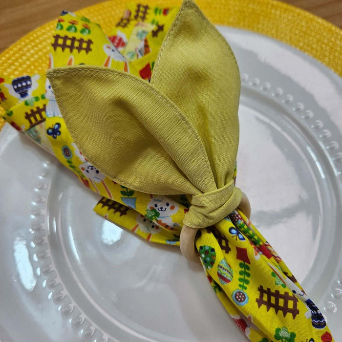 Charlo's Easter Yellow Cotton Cloth Napkins Easter Bunny Delight Joyful 15 x15-3