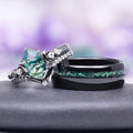 Elara Moss Agate Crescent Moon Couples Ring Set by Aquamarise, featuring nature-inspired moss agate stones and black finish, perfect as matching couples rings or unique promise rings.