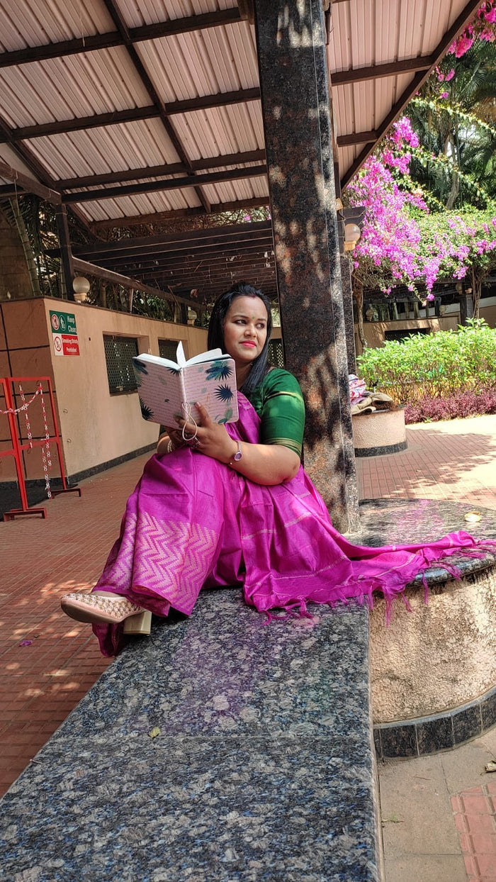 Chanderi Silk Saree Violet Running Blouse-Indiehaat