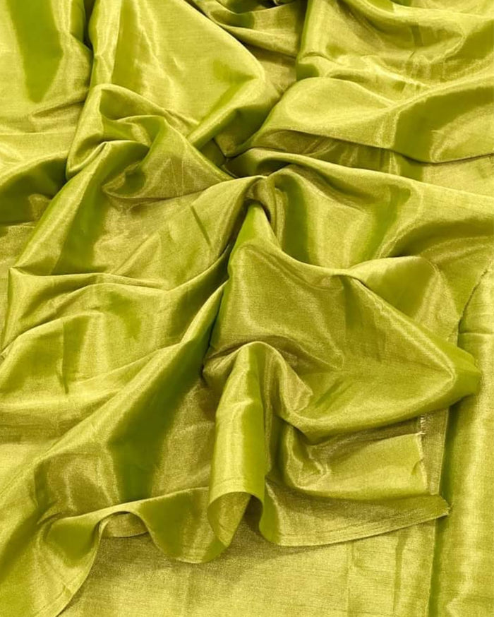 Maheshwari Tissue Silk Saree Lime Green Color with running blouse - IndieHaat
