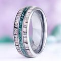 Elk antler and moss agate men's wedding band — antler and green agate inlay in 8mm silver tungsten