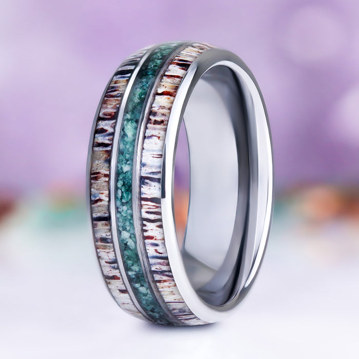 Elk Antler & Moss Agate Men's Wedding Band by Aquamarise