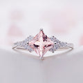 Ellie Princess Cut Morganite Engagement Ring in Sterling Silver by Aquamarise, angled view showing the princess-cut morganite and split shoulders.