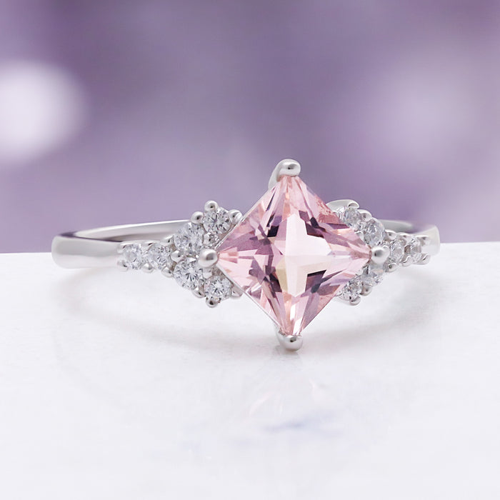 Ellie Princess Cut Morganite Engagement Ring by Aquamarise, side profile view