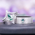 Elowen Kite Cut Green Moss Agate Engagement Ring Set in Sterling Silver by Aquamarise, featuring nature-inspired kite cut green moss agate stones in sterling silver rings.