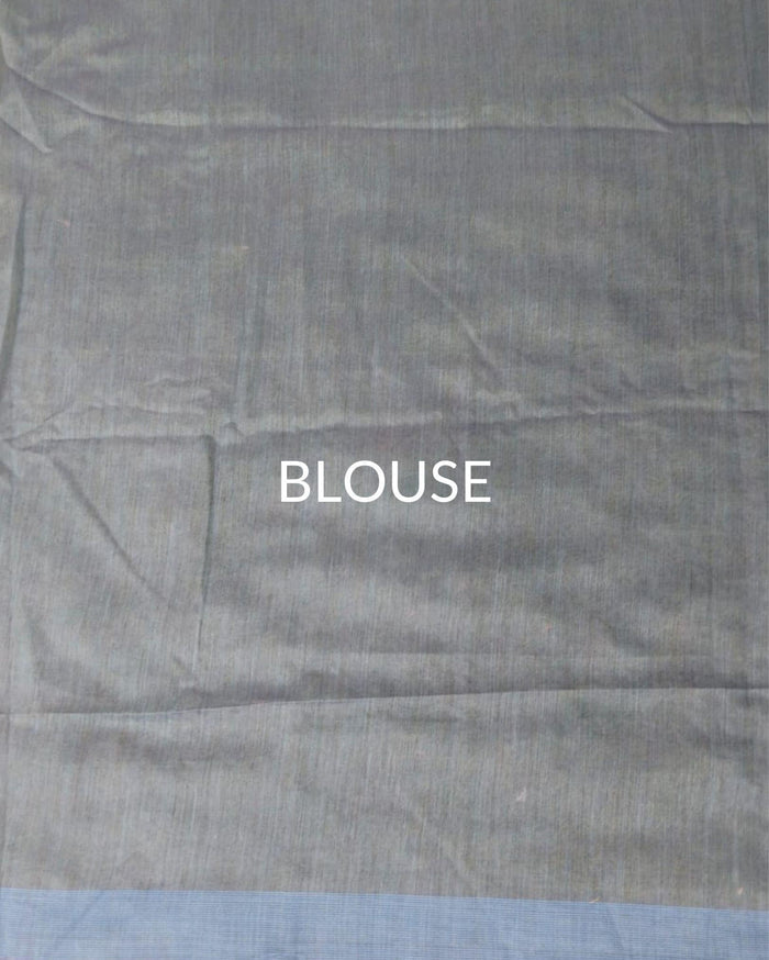 IndieHaat | Basbara Tussar Silk Blue Saree Handloom Embroidered Running Blouse