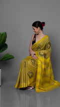 Saree – Yellow Bansbara Tussar Silk Handloom – Indiehaat