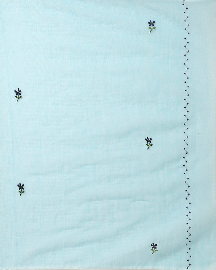 Embroidered Bold Kota Doria Blue Suit (Top+Bottom+Dupatta)