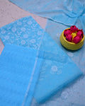 Kota Doria Suits Cornflower Blue Color Embroidery Work (Top+Bottom+Dupatta) - IndieHaat