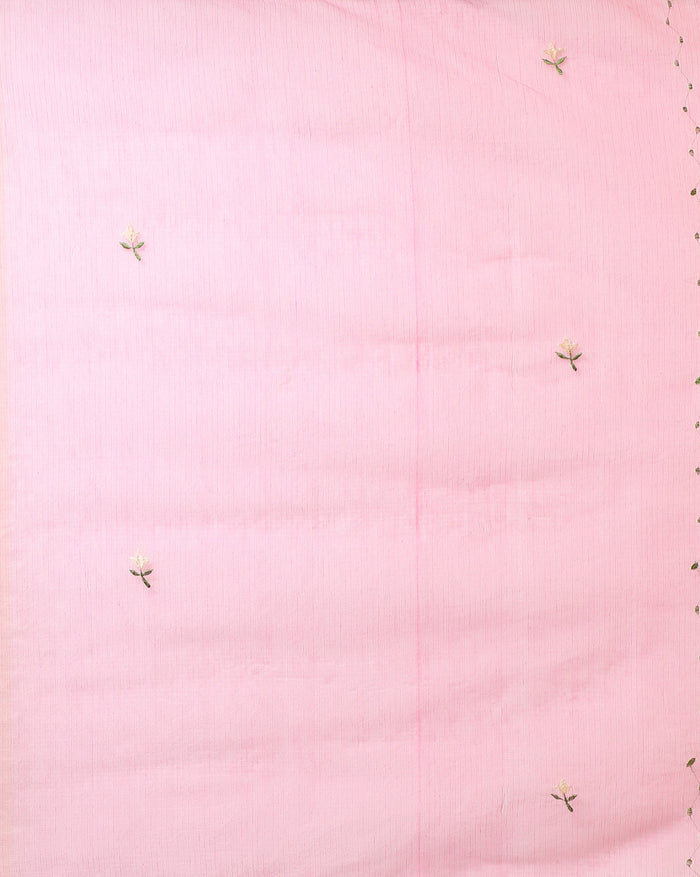 Embroidered Fanciful Kota Doria Pink Suit (Top+Dupatta)