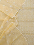 Kota Doria Embroidery Work Suit Material Raffia Yellow Colour Top+Bottom+Dupatta-Indiehaat