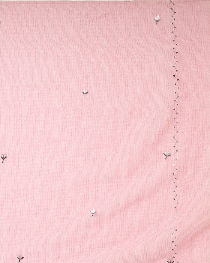 Embroidered Lustrous Kota Doria Pink Suit (Top+Dupatta)