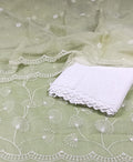 Kota Doria Embroidery Green Suit Material with Matching Dupatta and Chikenkari White Bottom-Indiehaat