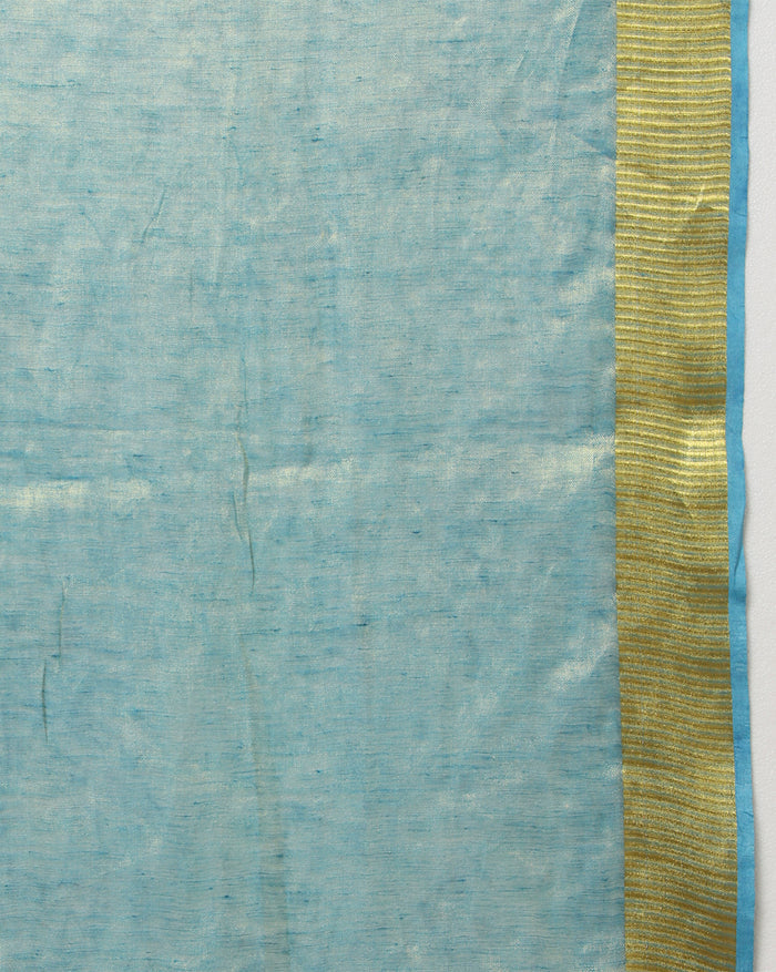 Embroidered Pure Tissue Linen Handdyed Saree Blue