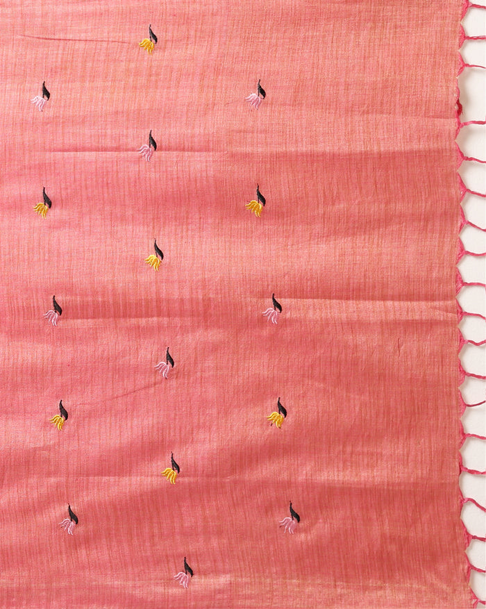 Embroidered Serene Khadi Cotton Peach Suit (T+B+D) Piece