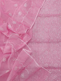 Kota Doria Embroidery Work Suit Material Puce Pink Colour Top+Bottom+Dupatta-Indiehaat