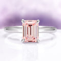 Emerald Cut Morganite Engagement Ring in 14K White Gold (Hidden Halo)