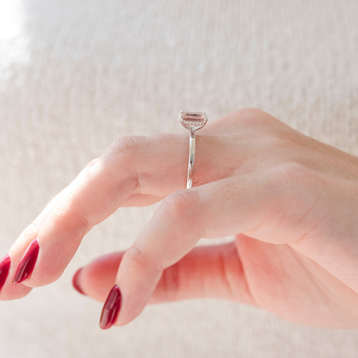 emerald cut morganite ring side profile