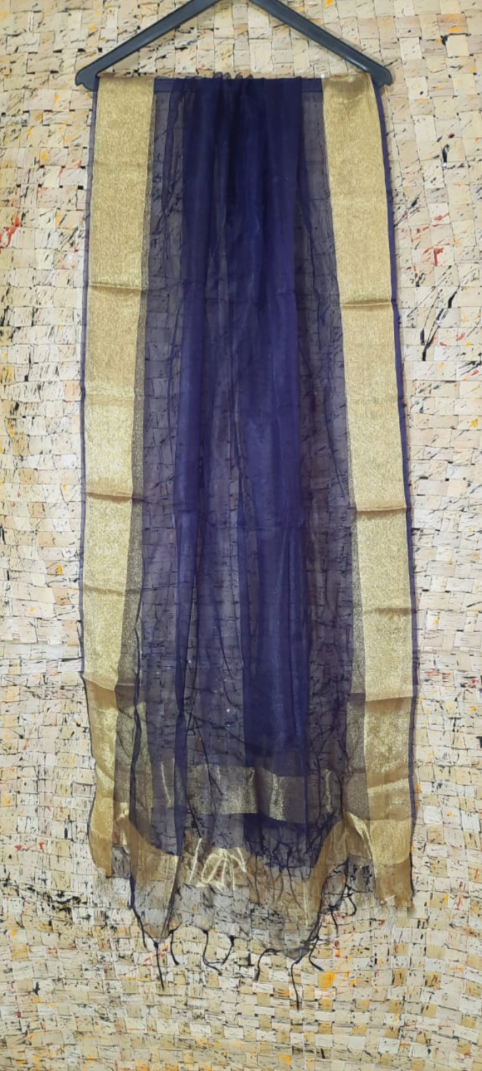 Organza Dupatta â€“ Blue â€“ Hand Dyed with Subtle Motifs â€“ Indiehaat