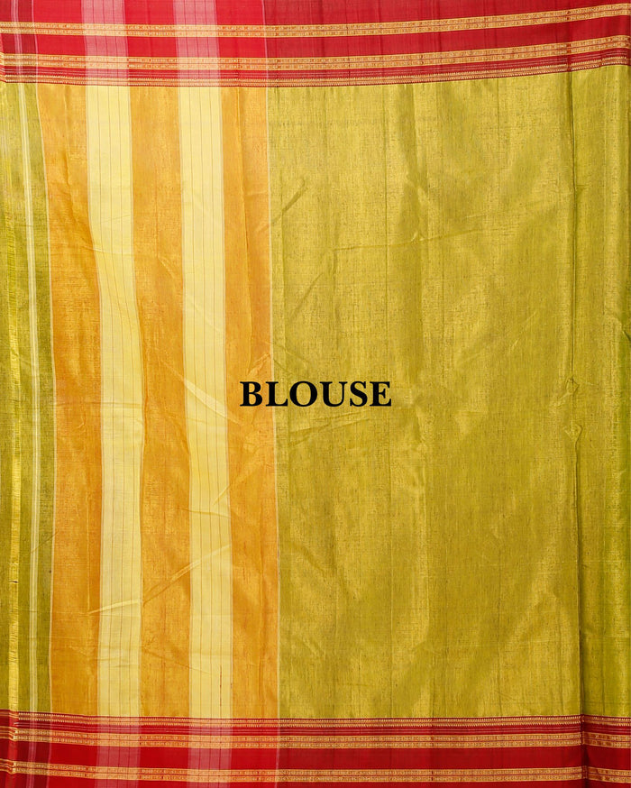ILKAL Handloom Cotton Silk Saree Mustard Yellow Color with running blouse - IndieHaat