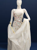 Enchanting Kota Doria Embroidered Suit (T+B+D) Material White