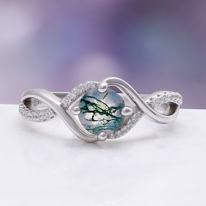 Entwined Green Moss Agate Ring in Sterling Silver