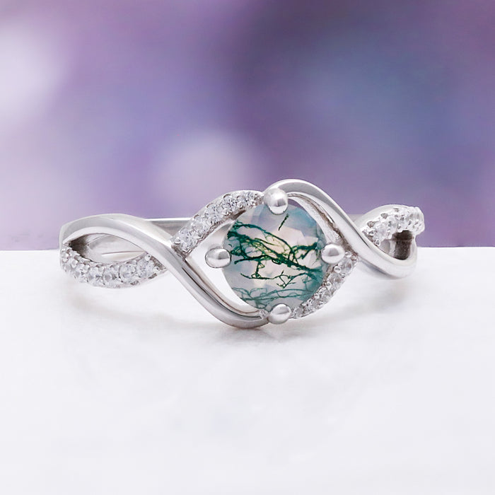 Entwined Green Moss Agate Ring in Sterling Silver – side profile view