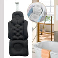 Ergonomic bath pillow and seat cushion in black for ultimate relaxation.