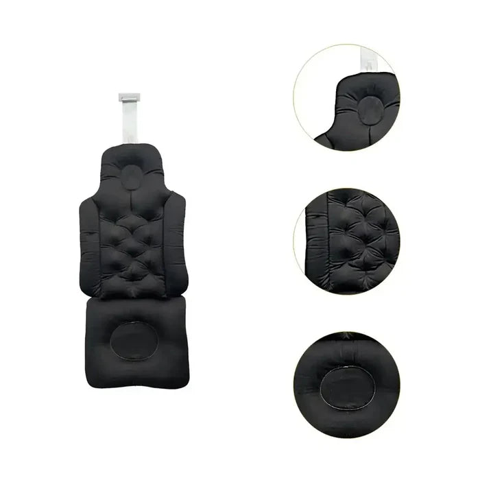 ergonomic bath pillow and seat cushion in black, designed for ultimate comfort and relaxation during baths.