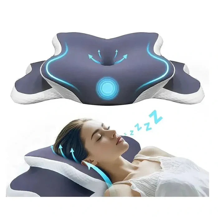 Ergonomic cervical memory foam pillow designed for neck support and restful sleep.