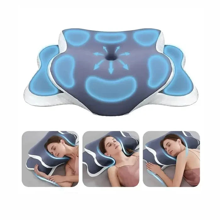 Ergonomic cervical memory foam pillow designed for neck support and restful sleep with cradling comfort.