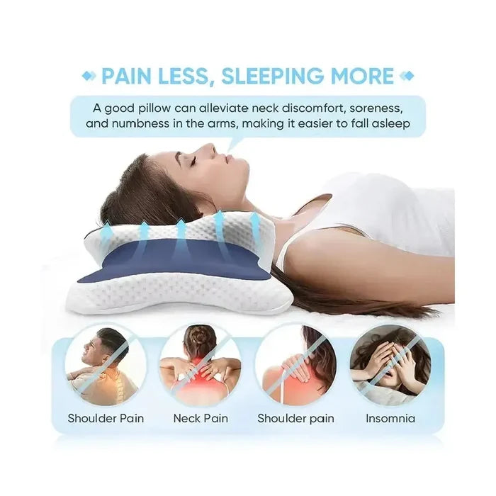 Ergonomic cervical memory foam pillow for neck pain relief and restful sleep.
