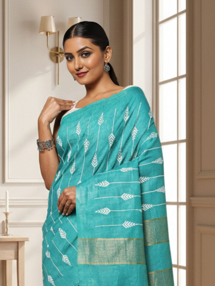Eri Silk Rama Green Saree Handcrafted