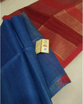 Eri Silk Tussar Striped Saree â€“ Blue & Red â€“ Party Wear â€“ Indiehaat