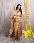 Eri Silk Tussar Striped Saree â€“ Brown â€“ Timeless â€“ Indiehaat